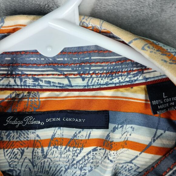 Indigo Palms Shirt Men Large Blue Stripe Floral Button Long Sleeve Resort Cruise - Picture 5 of 9